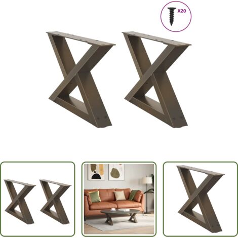 Soporte para mesa -  Patas para mesa de centro (2 unidades, acero natural, 60 x 30-31,3 cm)