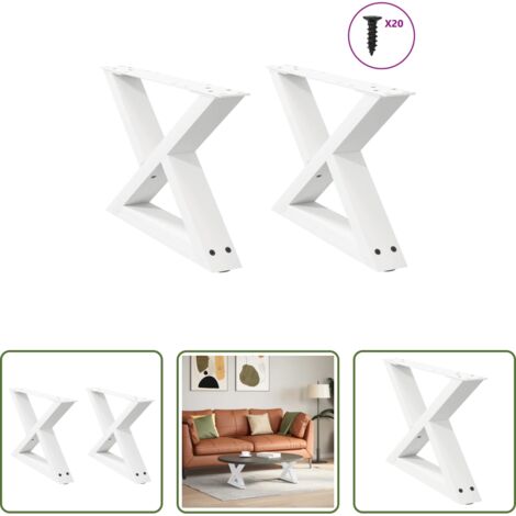 Soporte para mesa -  Patas para mesa de centro (2 unidades), color blanco, 50 x (30-31,3) cm, acero