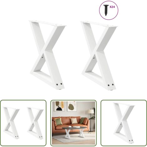 Soporte para mesa -  Patas para mesa de centro (2 unidades), color blanco, 50 x (42-43,3) cm, acero