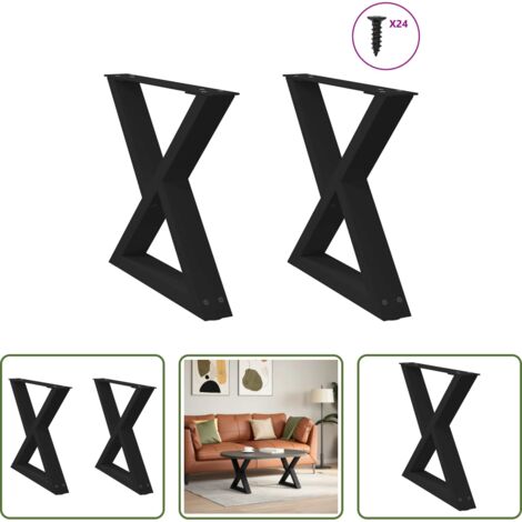 Soporte para mesa -  Patas para mesa de centro (2 unidades), color negro, 60 x (42-43,3) cm, acero