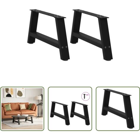 Soporte para mesa -  Patas para mesa de centro en forma de A (2 unidades), color negro, 60 x (30-31) cm, acero