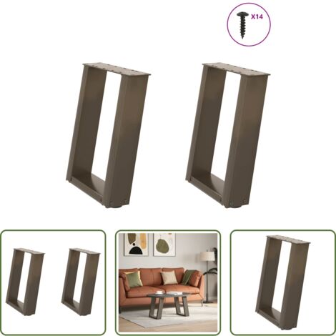 Soporte para mesa -  Patas para mesa de centro en forma de U (2 unidades, acero natural, 38 x 42-43 cm)