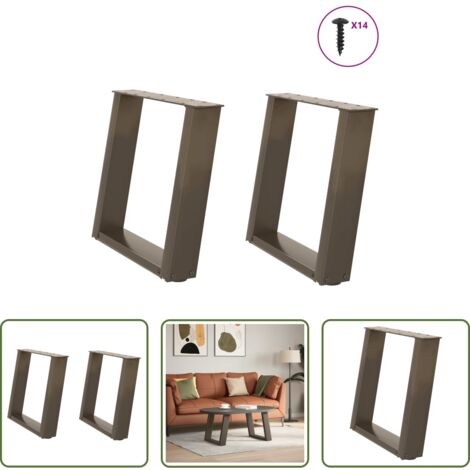 Soporte para mesa -  Patas para mesa de centro en forma de U (2 unidades, acero natural, 50 x 42-43 cm)