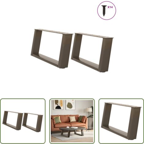 Soporte para mesa -  Patas para mesa de centro en forma de U (2 unidades, acero natural, 60 x 30-31 cm)