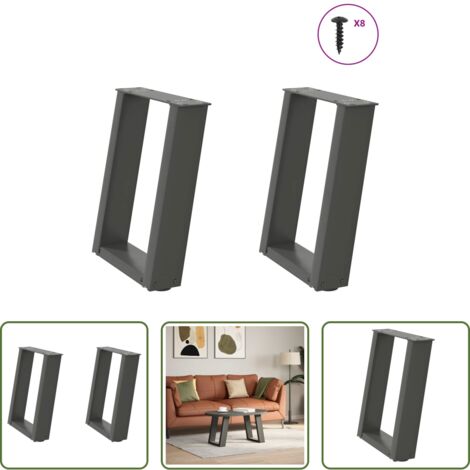 Soporte para mesa -  Patas para mesa de centro en forma de U (2 unidades), antracita, 28 x (42-43) cm, acero