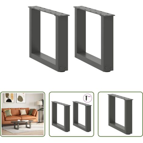 Soporte para mesa -  Patas para mesa de centro en forma de U (2 unidades), antracita, 30 x (30-31) cm, acero