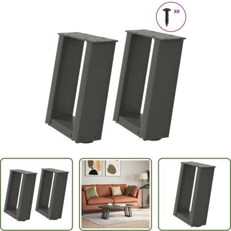 Soporte para mesa -  Patas para mesa de centro en forma de U (2 unidades), antracita, 30 x (30-31) cm, acero