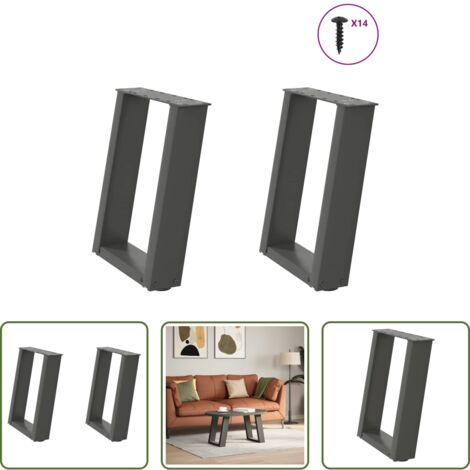 Soporte para mesa -  Patas para mesa de centro en forma de U (2 unidades), antracita, 38 x (42-43) cm, acero