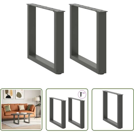 Soporte para mesa -  Patas para mesa de centro en forma de U (2 unidades), antracita, 50 x (42-43) cm, acero