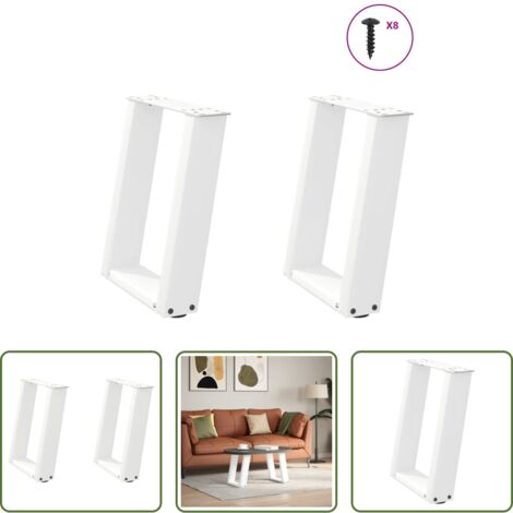 Soporte para mesa -  Patas para mesa de centro en forma de U (2 unidades), color blanco, 28 x (42-43) cm, acero