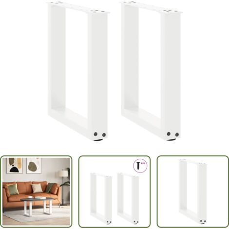 Soporte para mesa -  Patas para mesa de centro en forma de U (2 unidades), color blanco, 38 x 42-43 cm, acero
