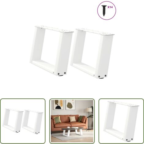 Soporte para mesa -  Patas para mesa de centro en forma de U (2 unidades), color blanco, 40 x (30-31) cm, acero