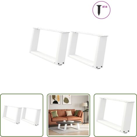 Soporte para mesa -  Patas para mesa de centro en forma de U (2 unidades), color blanco, 60 x (30-31) cm, acero
