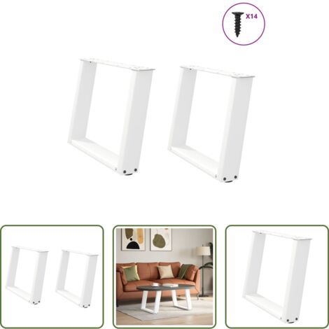 Soporte para mesa -  Patas para mesa de centro en forma de U (2 unidades), color blanco, 60 x (42-43) cm, acero