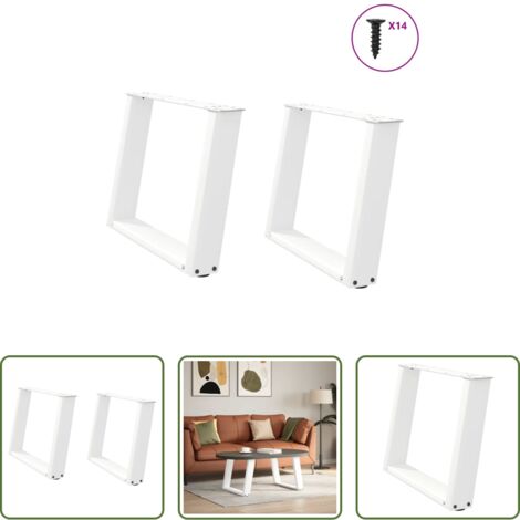 Soporte para mesa -  Patas para mesa de centro en forma de U (2 unidades), color blanco, 70 x (42-43) cm, acero