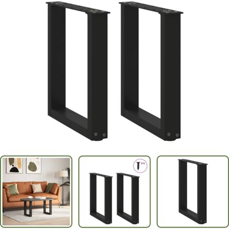 Soporte para mesa -  Patas para mesa de centro en forma de U (2 unidades), color negro, 28 x (42-43) cm, acero
