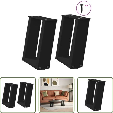 Soporte para mesa -  Patas para mesa de centro en forma de U (2 unidades), color negro, 30 x (30-31) cm, acero