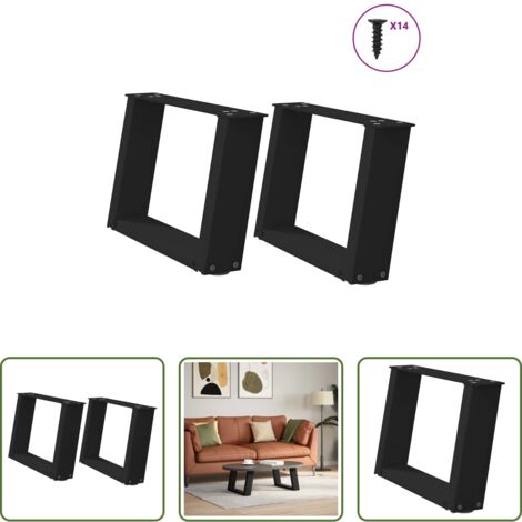 Soporte para mesa -  Patas para mesa de centro en forma de U (2 unidades), color negro, 40 x (30-31) cm, acero