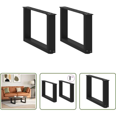 Soporte para mesa -  Patas para mesa de centro en forma de U (2 unidades), color negro, 50 x (30-31) cm, acero