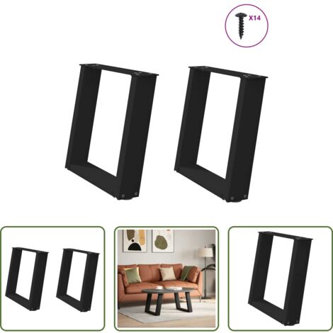 Soporte para mesa -  Patas para mesa de centro en forma de U (2 unidades), color negro, 50 x (42-43) cm, acero