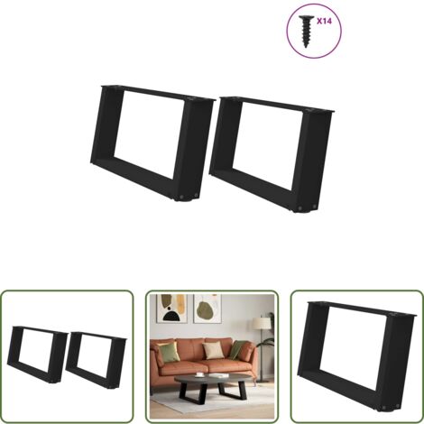 Soporte para mesa -  Patas para mesa de centro en forma de U (2 unidades), color negro, 60 x (30-31) cm, acero