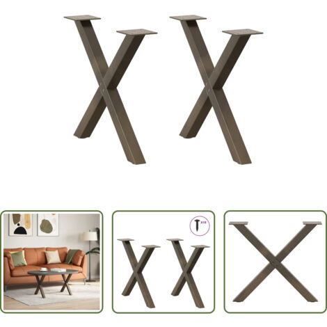 Soporte para mesa -  Patas para mesa de centro en forma de X (2 unidades), acero natural, 60 x (42-43) cm.