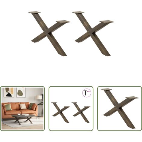 Soporte para mesa -  Patas para mesa de centro en forma de X (2 unidades), acero natural, 70 x (30-31) cm.