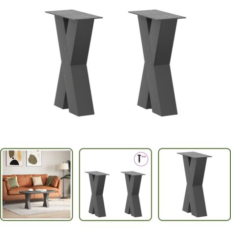 Soporte para mesa -  Patas para mesa de centro en forma de X (2 unidades), antracita, 28 x (42-43) cm, acero