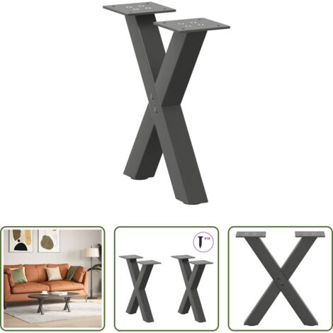 Soporte para mesa -  Patas para mesa de centro en forma de X (2 unidades), antracita, 37 x (30-31) cm, acero