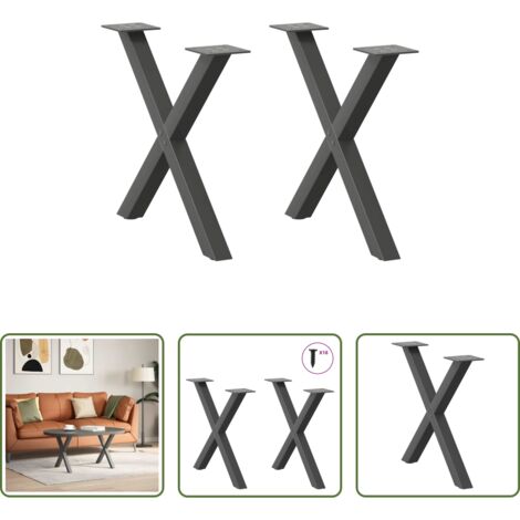 Soporte para mesa -  Patas para mesa de centro en forma de X (2 unidades), antracita, 50 x (42-43) cm, acero