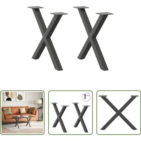 Soporte para mesa -  Patas para mesa de centro en forma de X (2 unidades), antracita, 60 x (42-43) cm, acero