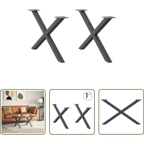 Soporte para mesa -  Patas para mesa de centro en forma de X (2 unidades), antracita, 70 x (42-43) cm, acero