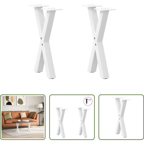 Soporte para mesa -  Patas para mesa de centro en forma de X (2 unidades), color blanco, 28 x (42-43) cm, acero