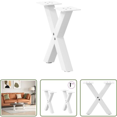 Soporte para mesa -  Patas para mesa de centro en forma de X (2 unidades), color blanco, 30 x (30-31) cm, acero