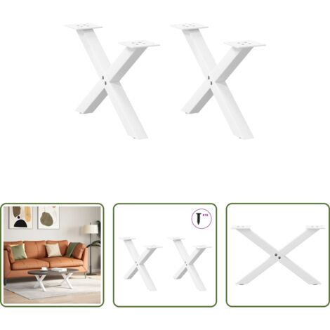 Soporte para mesa -  Patas para mesa de centro en forma de X (2 unidades), color blanco, 60 x (30-31) cm, acero