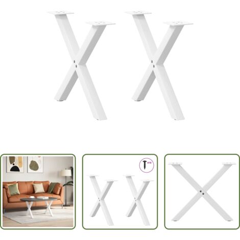 Soporte para mesa -  Patas para mesa de centro en forma de X (2 unidades), color blanco, 60 x (42-43) cm, acero