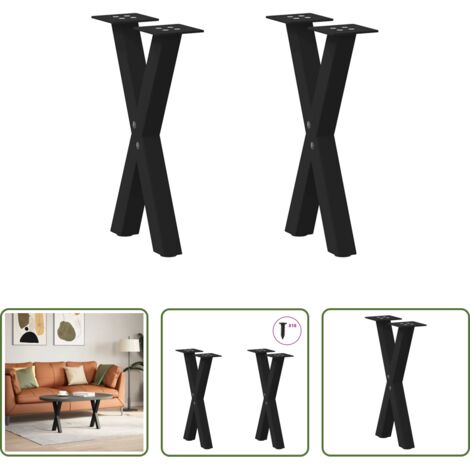 Soporte para mesa -  Patas para mesa de centro en forma de X (2 unidades), color negro, 38 x (42-43) cm, acero