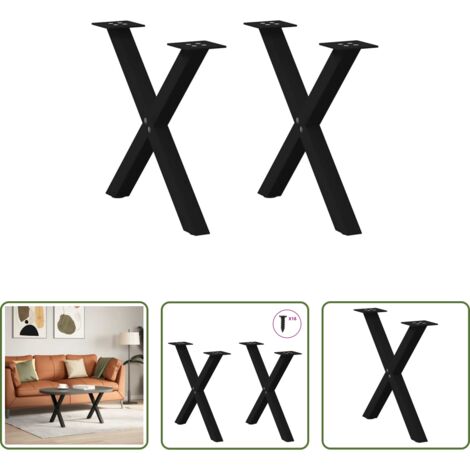 Soporte para mesa -  Patas para mesa de centro en forma de X (2 unidades), color negro, 50 x (42-43) cm, acero