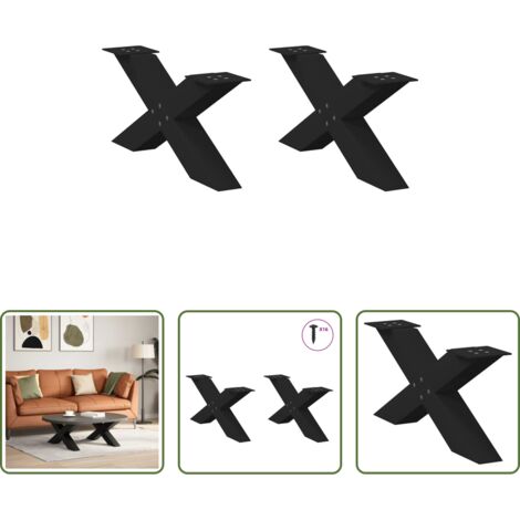 Soporte para mesa -  Patas para mesa de centro en forma de X (2 unidades), color negro, 70 x (30-31) cm, acero