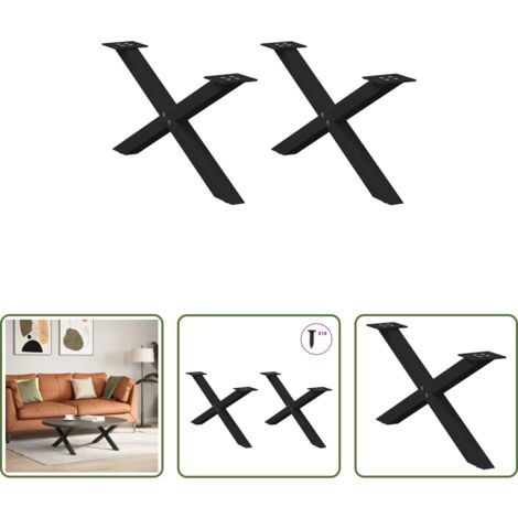 Soporte para mesa -  Patas para mesa de centro en forma de X (2 unidades), color negro, 70 x (30-31) cm, acero