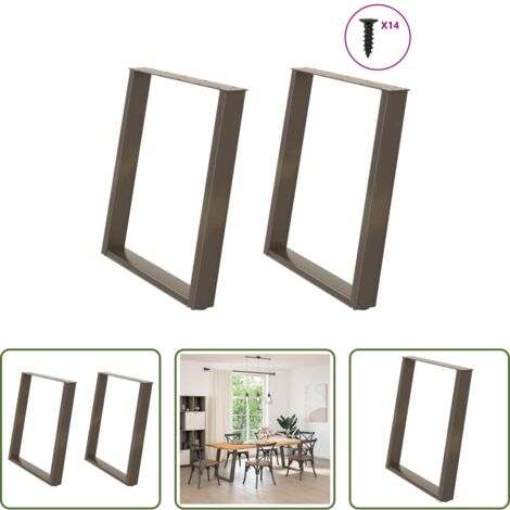 Soporte para mesa -  Patas para mesa de comedor en forma de U (2 unidades, acero natural, 70 x 72-73 cm)