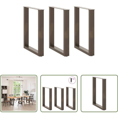 Soporte para mesa -  Patas para mesa de comedor en forma de U (3 unidades, acero natural, 70 x 72-73 cm)