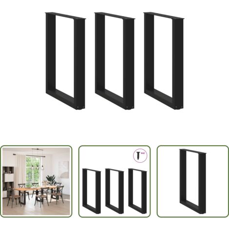 Soporte para mesa -  Patas para mesa de comedor en forma de U (3 unidades), color negro, 70 x (72-73) cm, acero