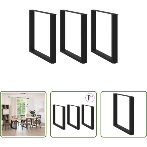 Soporte para mesa -  Patas para mesa de comedor en forma de U (3 unidades), color negro, 80 x (72-73) cm, acero
