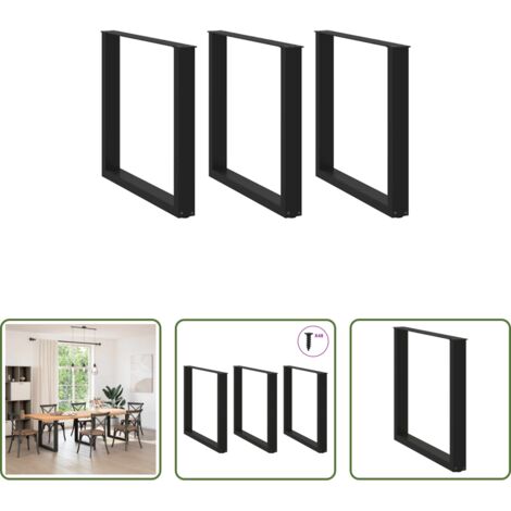 Soporte para mesa -  Patas para mesa de comedor en forma de U (3 unidades), color negro, 90 x (72-73) cm, acero