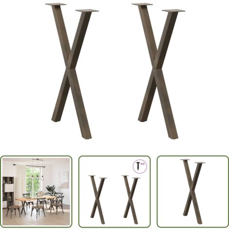 Soporte para mesa -  Patas para mesa de comedor en forma de X (2 unidades, acero natural, 50 x 72-73 cm)