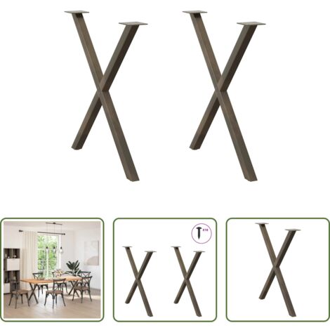 Soporte para mesa -  Patas para mesa de comedor en forma de X (2 unidades, acero natural, 70 x 72-73 cm)