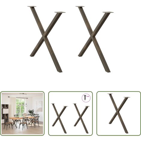 Soporte para mesa -  Patas para mesa de comedor en forma de X (2 unidades, acero natural, 90 x 72-73 cm)