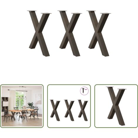 Soporte para mesa -  Patas para mesa de comedor en forma de X (3 unidades, acero natural, 80 x 72-73 cm)