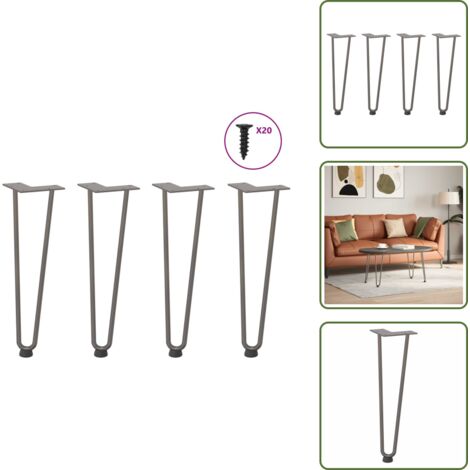 Soporte para mesa - vidaXL Patas de horquilla para mesa de centro (4 unidades, acero natural, 42 cm, acero macizo) - Niveladores para mesa